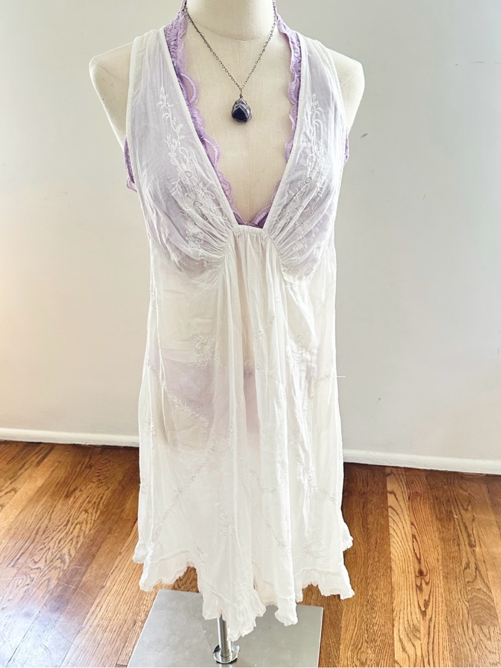 Free People Intimates Cream Sheer Embroidered Slip Dress Boho Lace Tunic L